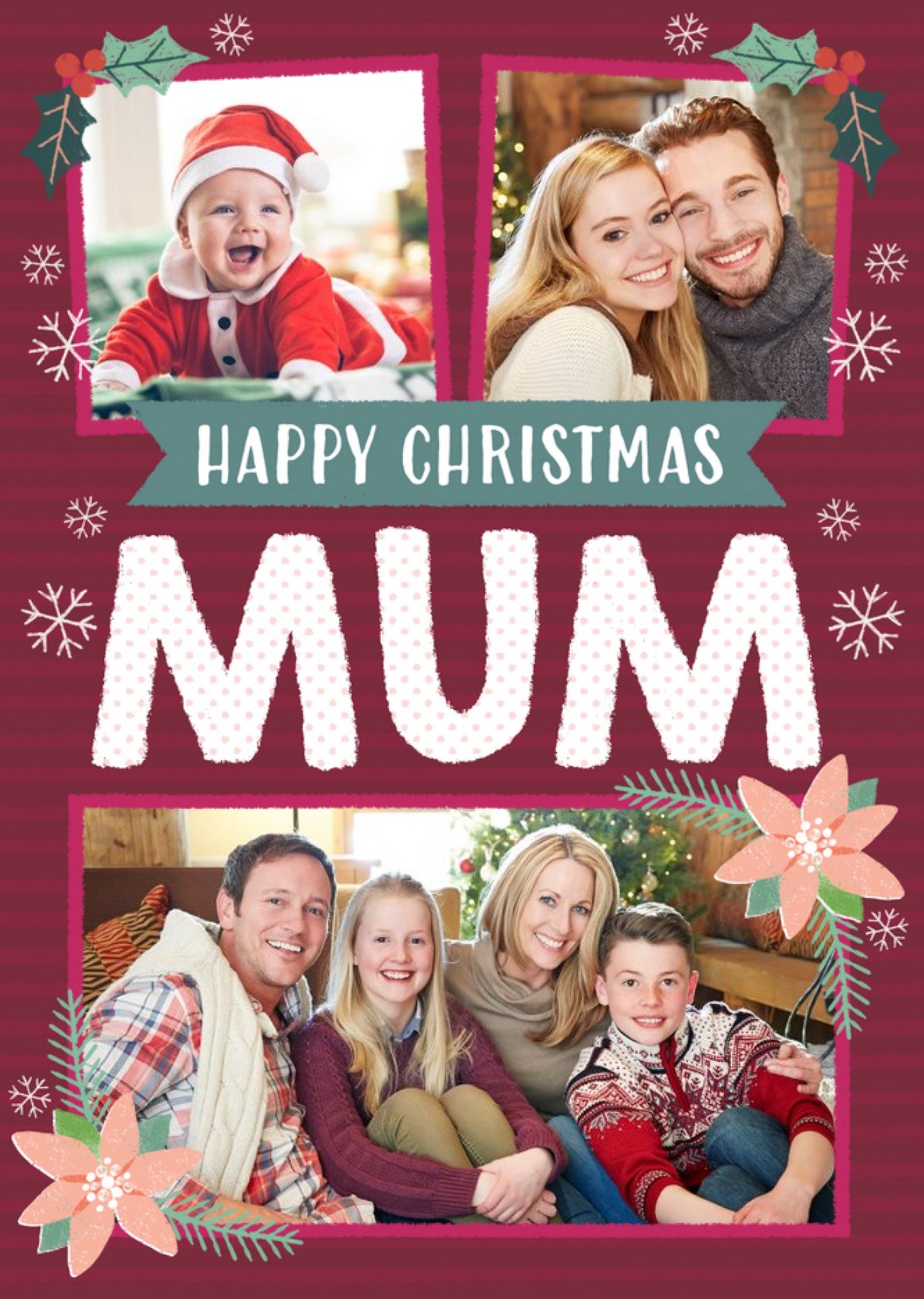 Happy Christmas Mum 3 Photo Upload Card Ecard