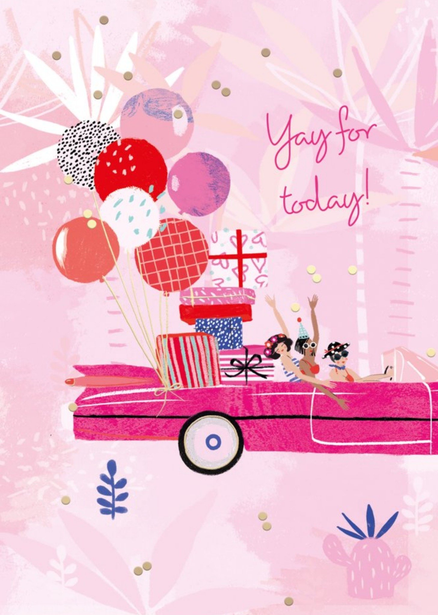 Moonpig Pink Balloons And Car Yay For Today Card, Large