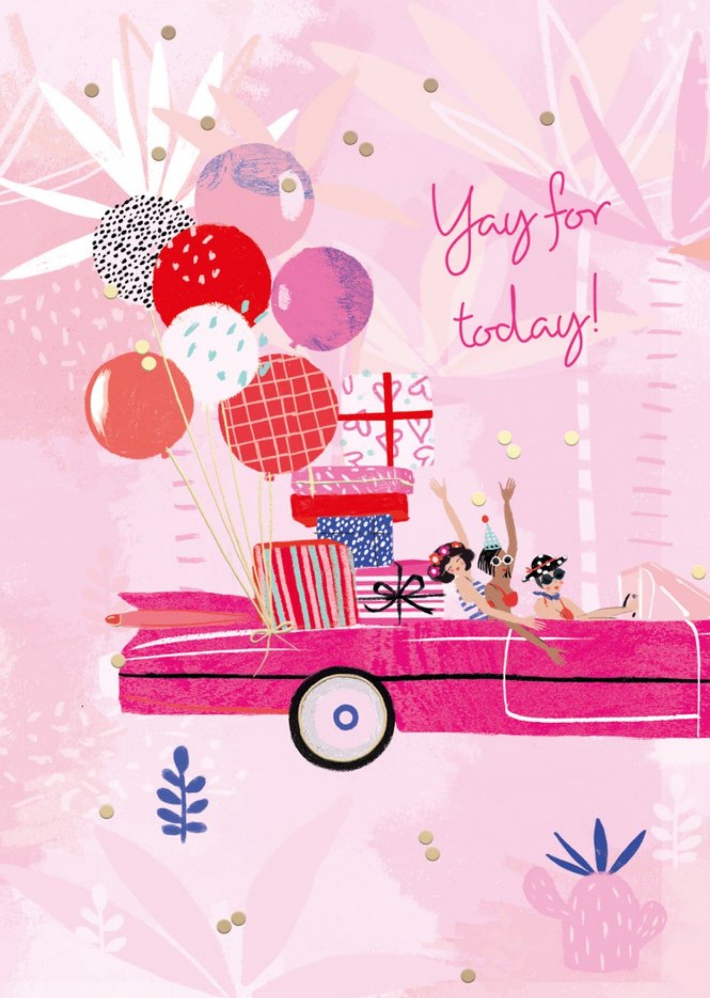 Pink Balloons And Car Yay For Today Card Ecard