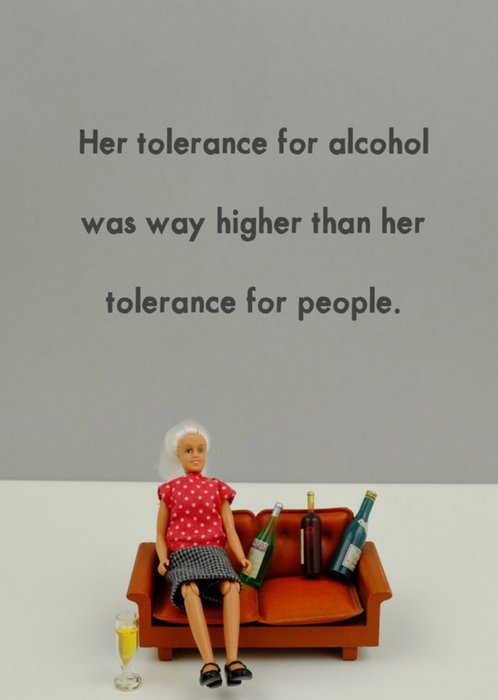 Funny Photographic Female Figurine on Couch Drinking Humour Card | Moonpig