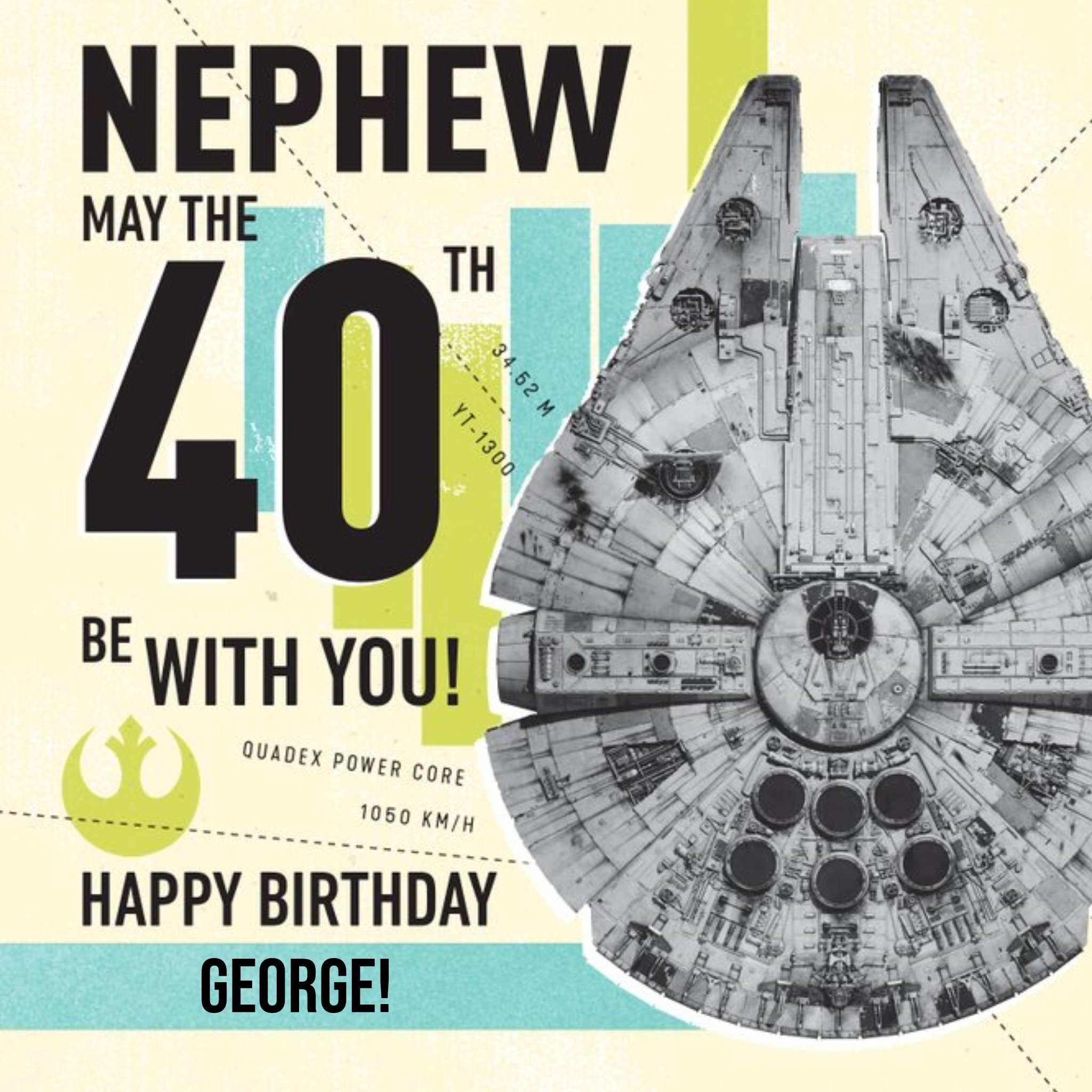 Disney Star Wars Millennium Falcon May the 40th Be With You Birthday Card For Nephew, Large