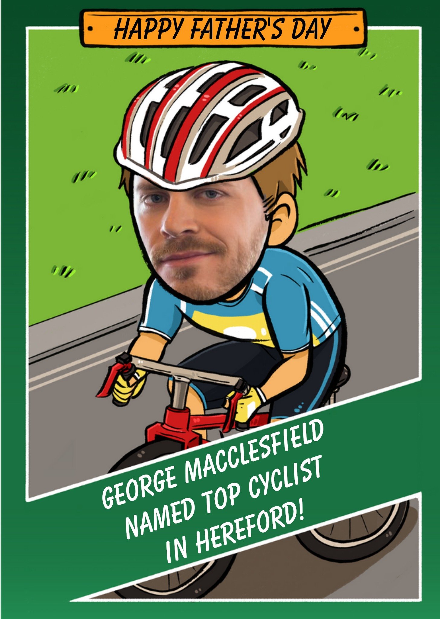 Personalised Top Cyclist Happy Father's Day Face Photo Card