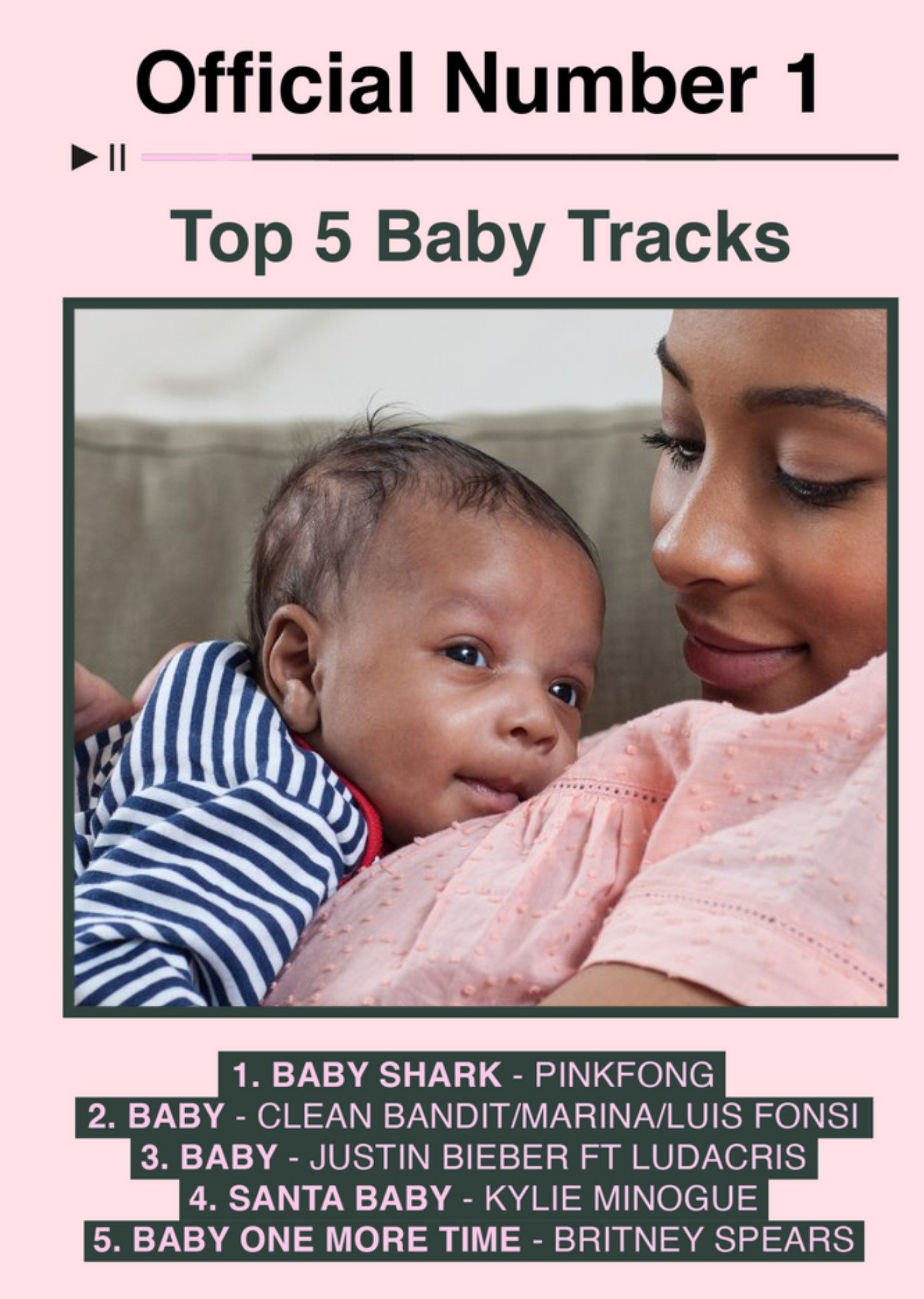 Moonpig Icial Charts Number 1 Top 5 Baby Tracks Photo Upload Birthday Card, Large