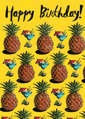 Tropical Pineapples And Cocktails Birthday Card