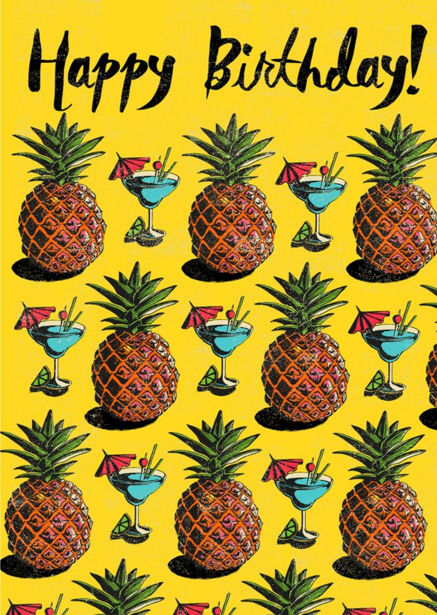 Moonpig Tropical Pineapples And Cocktails Birthday Card, Large