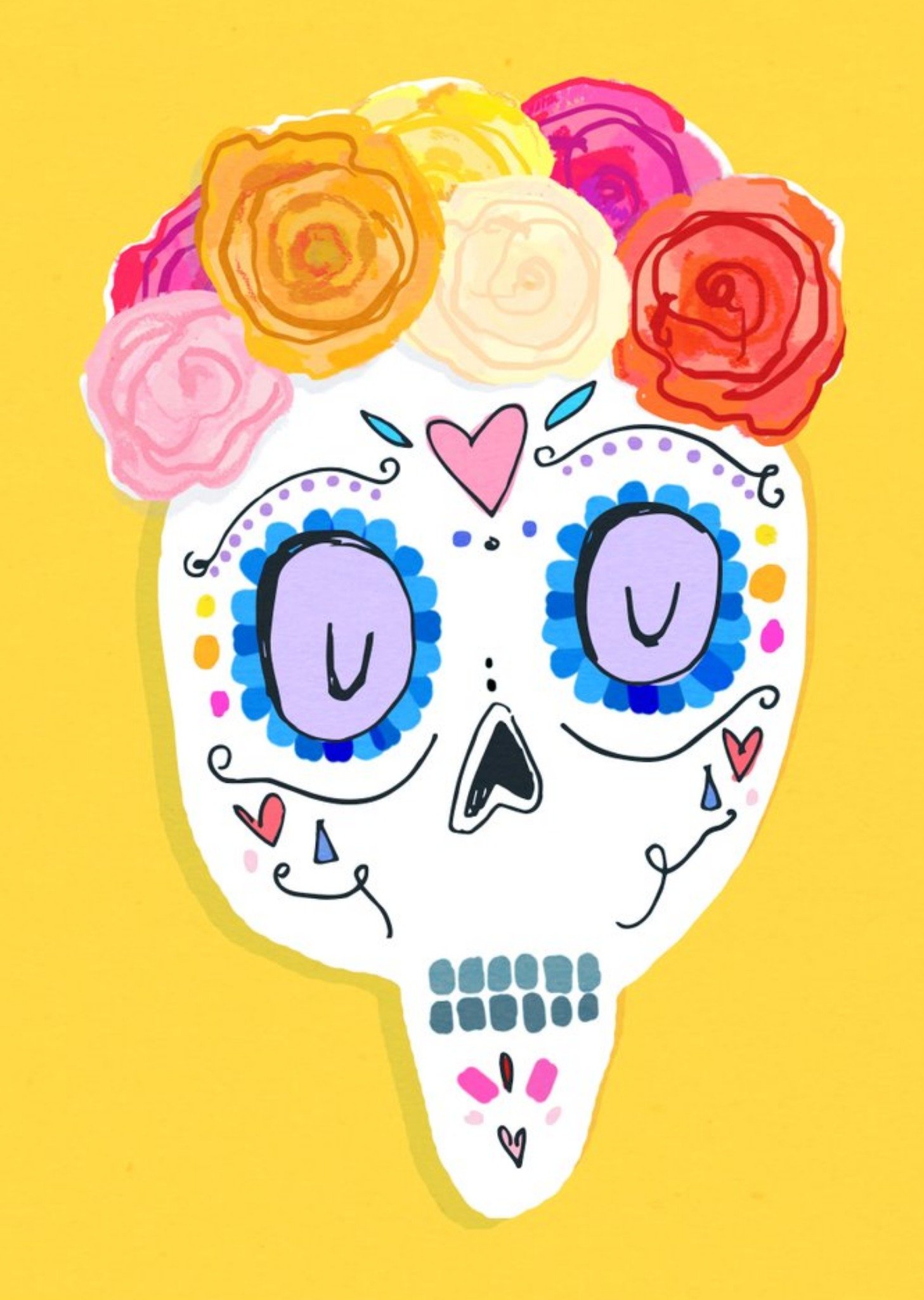 Illustrated Rose Crown And Mexican Skull Card Ecard