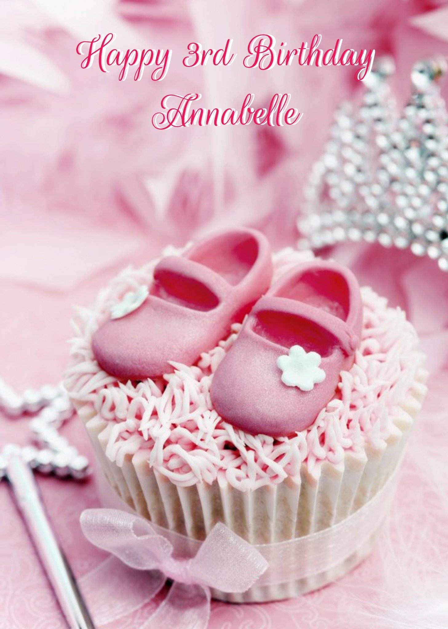 Pink Shoes On Cupcake Personalised Happy 3rd Birthday Card Ecard