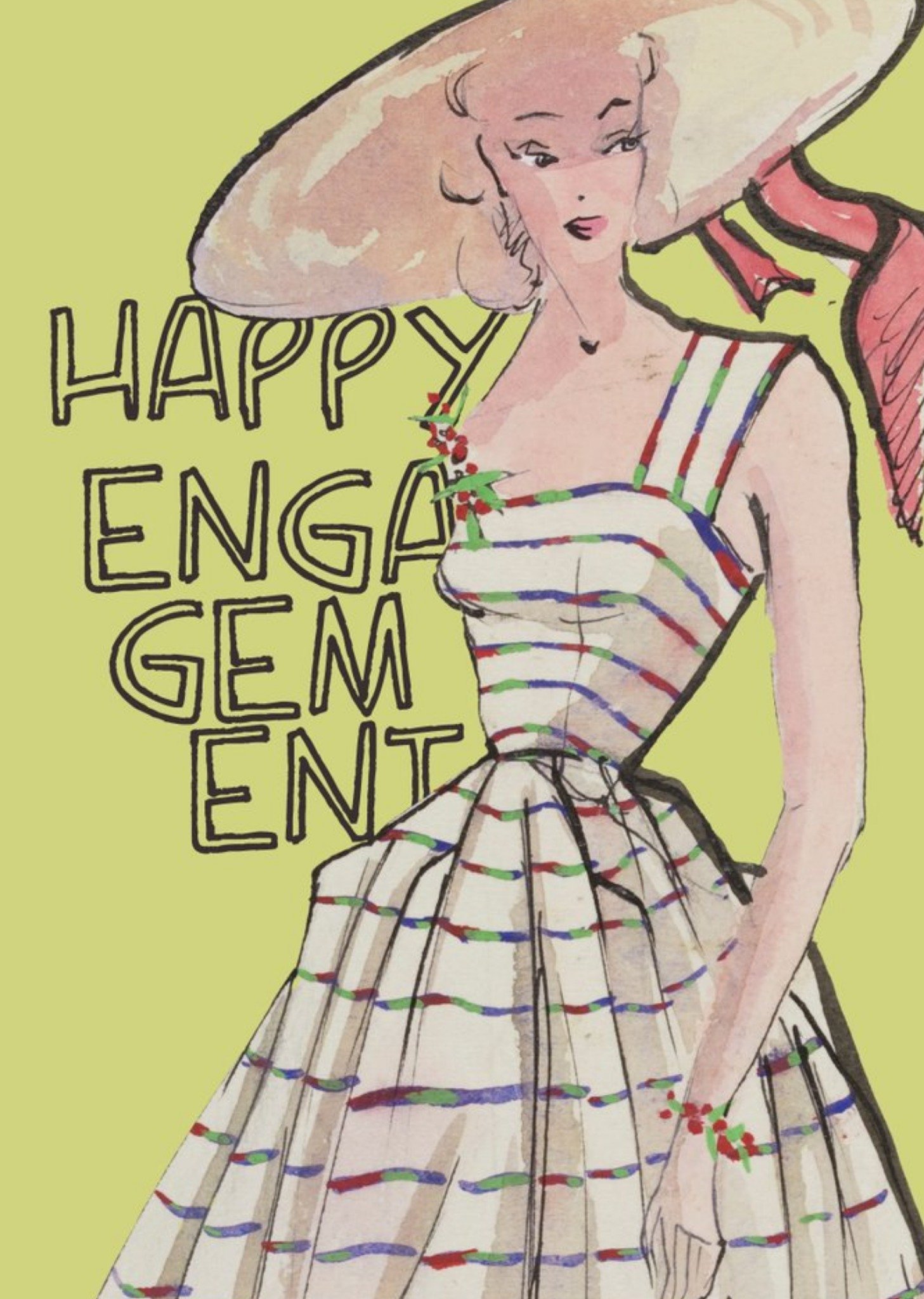 The V&a V And A Vintage Fashion Illustration Happy Engagement Card