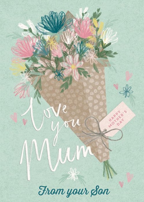 Illustrated Flower Bouquet Love You Mum From Your Son Mother's Day Card