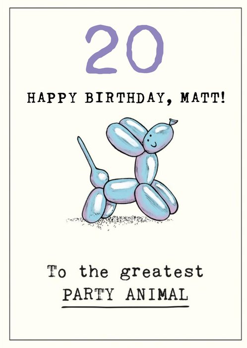 Funny Illustrative Party Animal Balloon Birthday Card