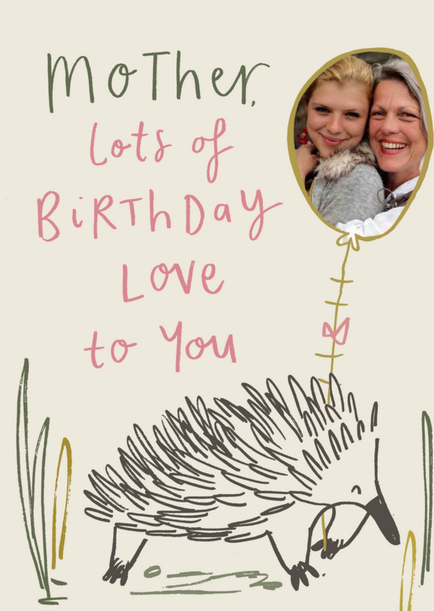 Moonpig Brushed Up Animals Hedgehog Mum Birthday Card, Large