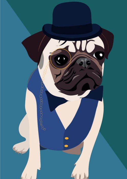 Illustrated Dressed Up Pug Card