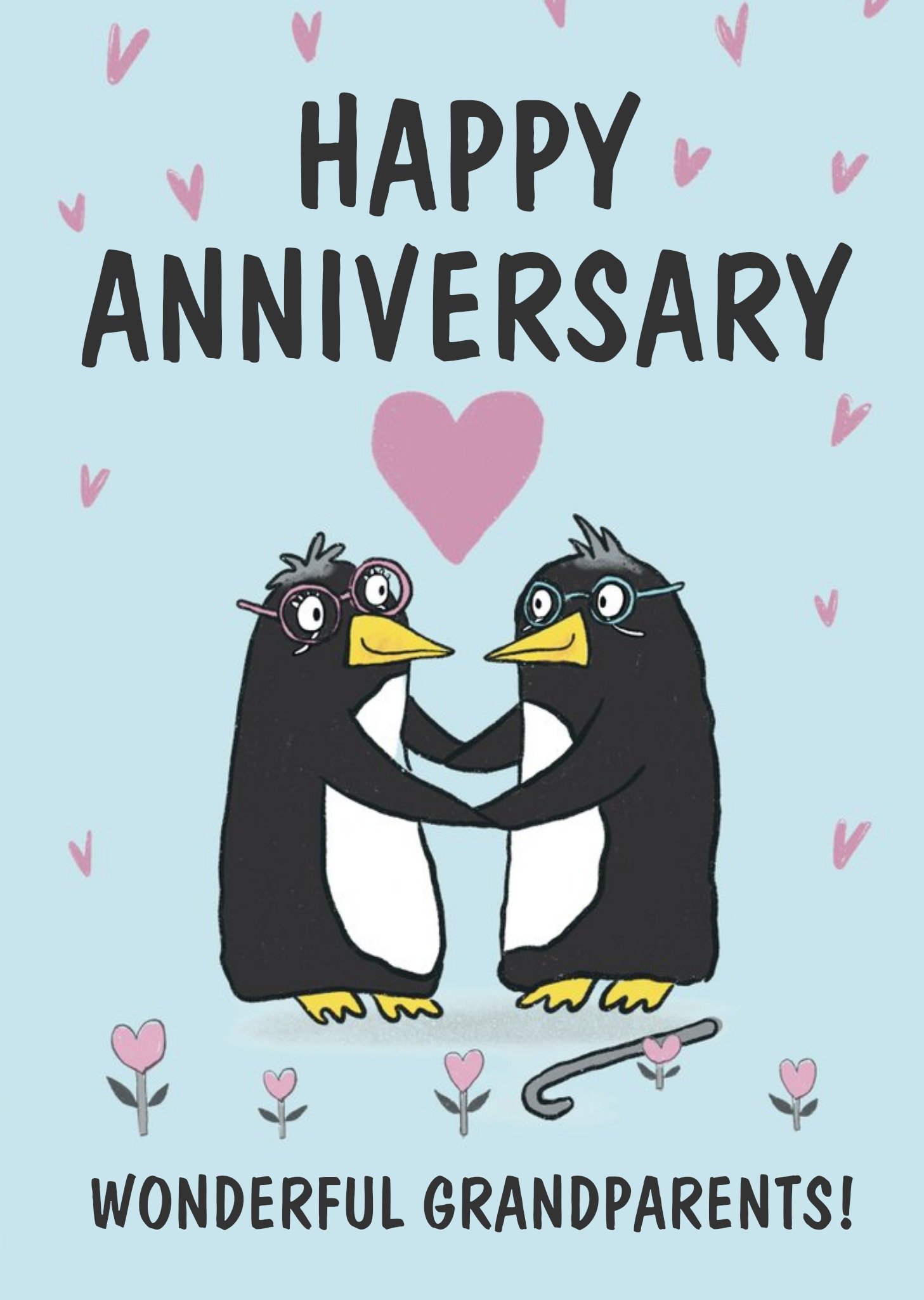 Moonpig The London Studio Cute Penguin Wonderful Grandparents Anniversary Card, Large