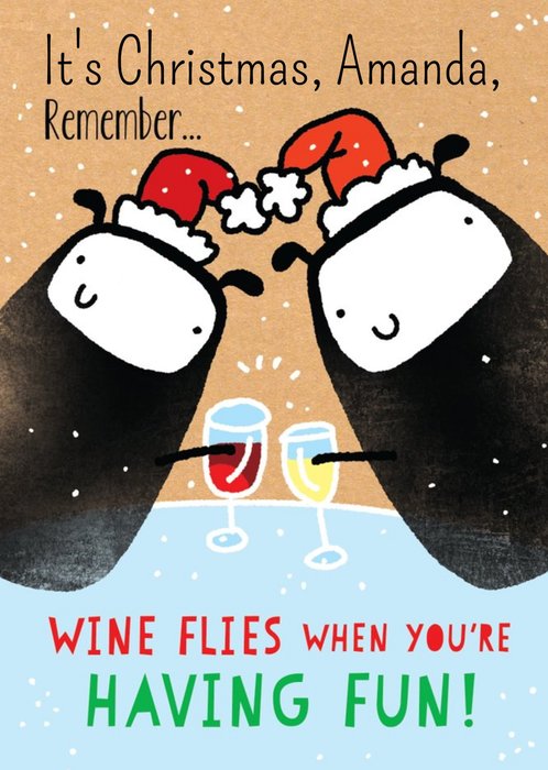 Wine Flies Personalised Christmas Card