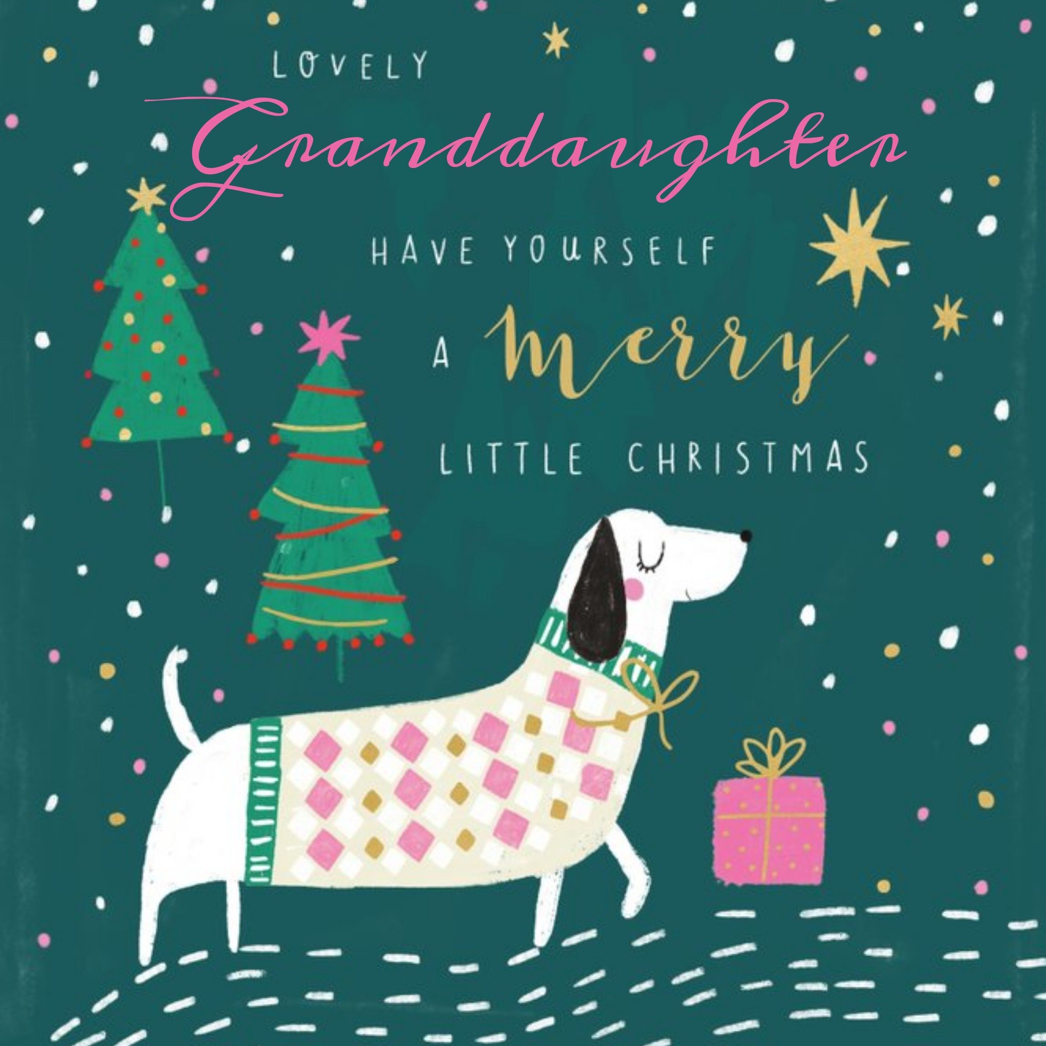 Moonpig Pigment Cute Dog Lovely Granddaughter Christmas Card, Square
