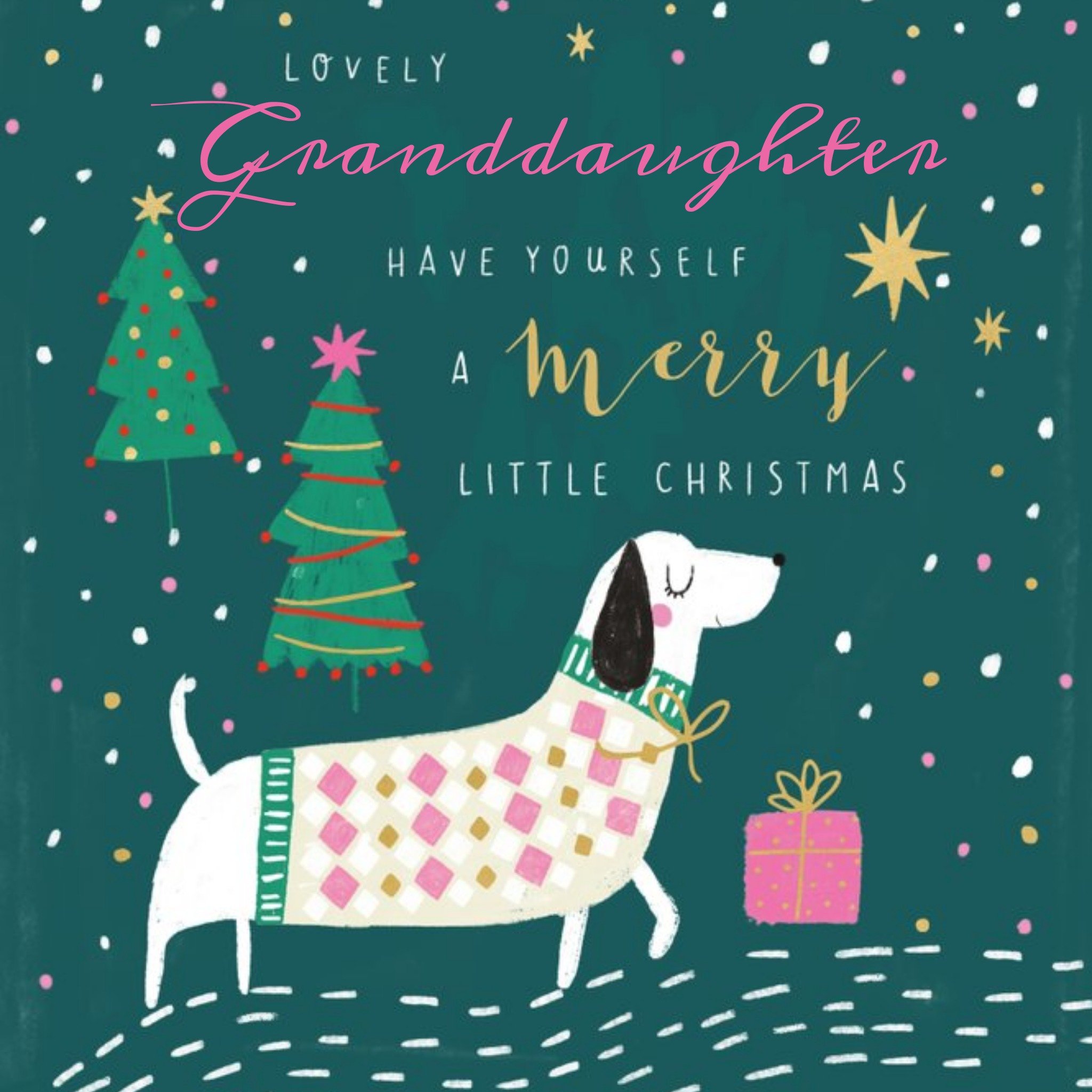 Pigment Cute Dog Lovely Granddaughter Christmas Card, Square