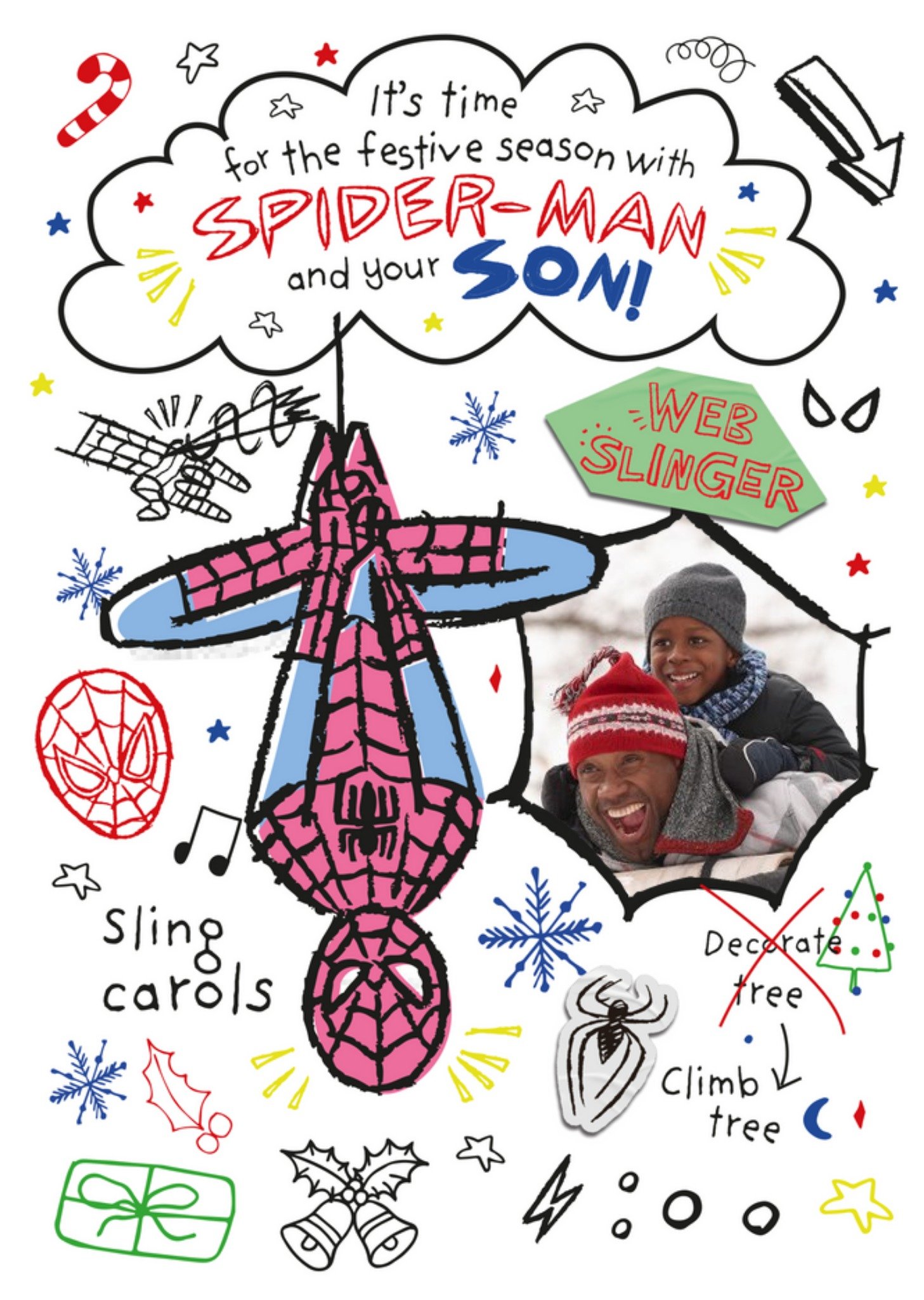 Marvel Spidermans Festive Season Funny Photo Upload Christmas Card, Large
