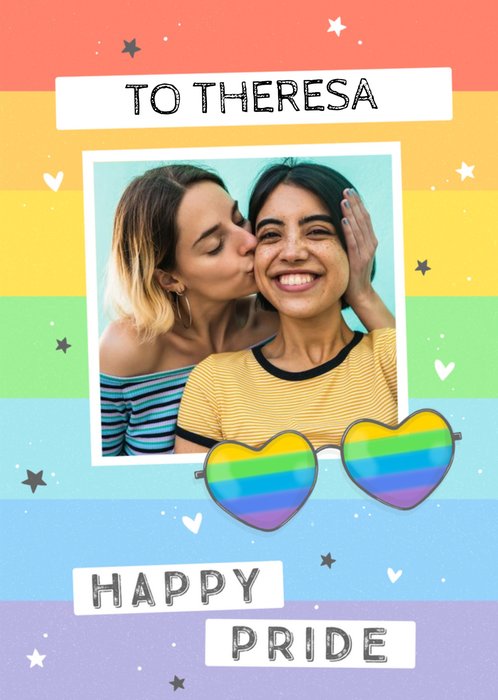 Rainbow and Sunglasses Photo Upload Happy Pride Card