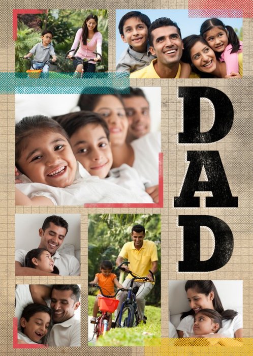 Grid Background & Block Letters Father's Day Multi-Photo Card