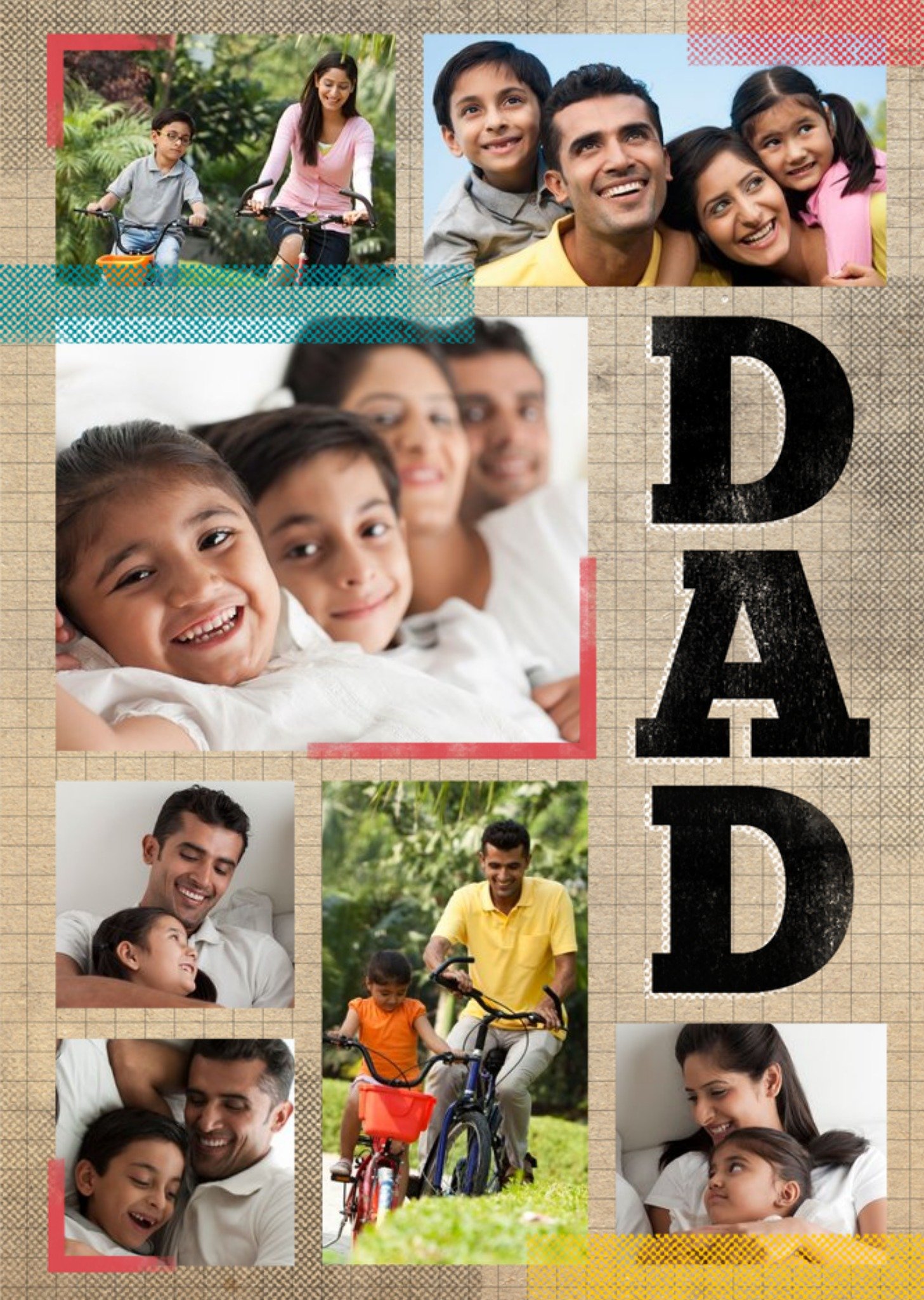 Grid Background & Block Letters Father's Day Multi-Photo Card Ecard