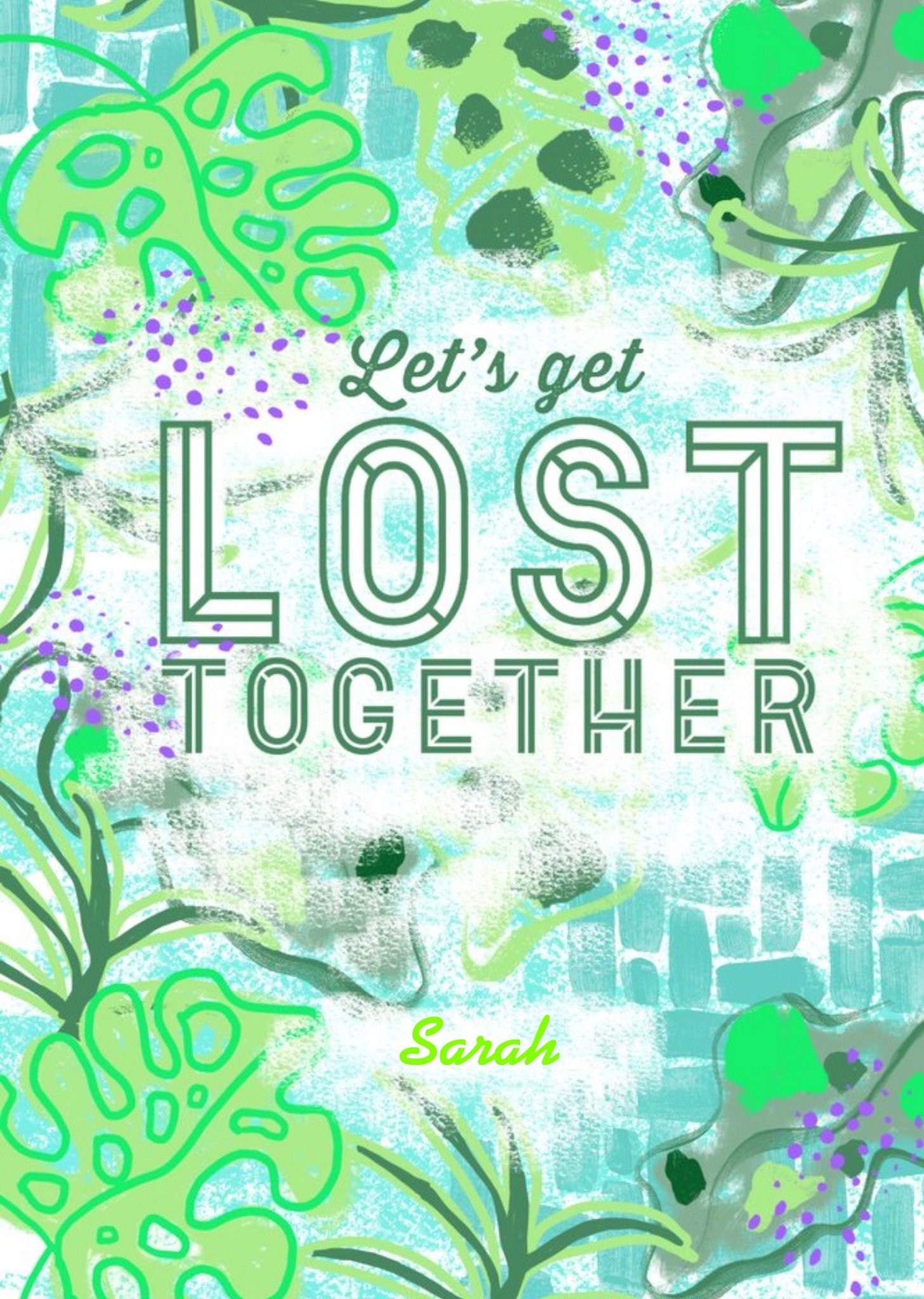 Bright Green Let's Get Lost Together Personalised Greetings Card Ecard