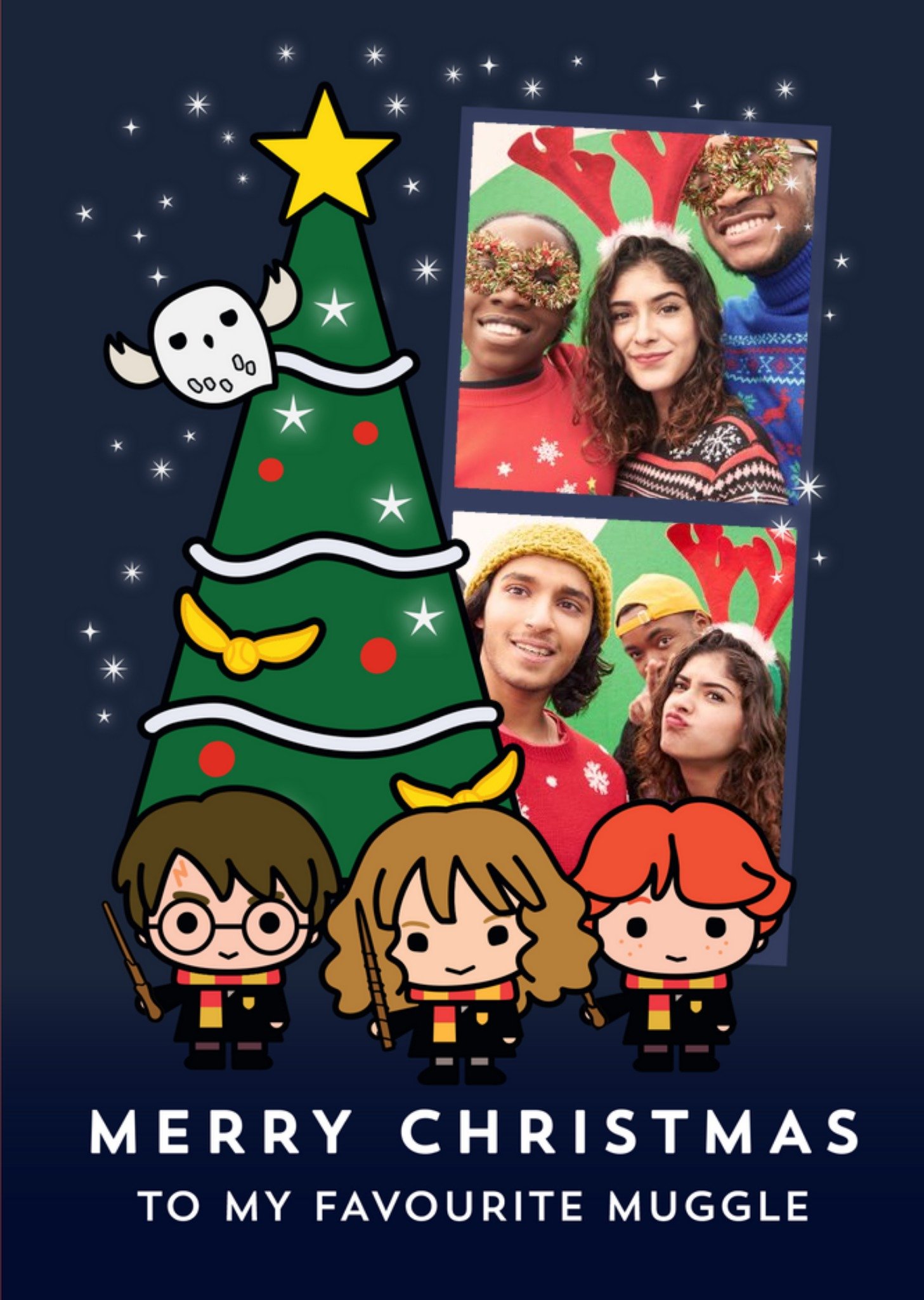 Harry Potter Cartoon Merry Christmas To My Favourite Muggle Photo Upload Card, Large