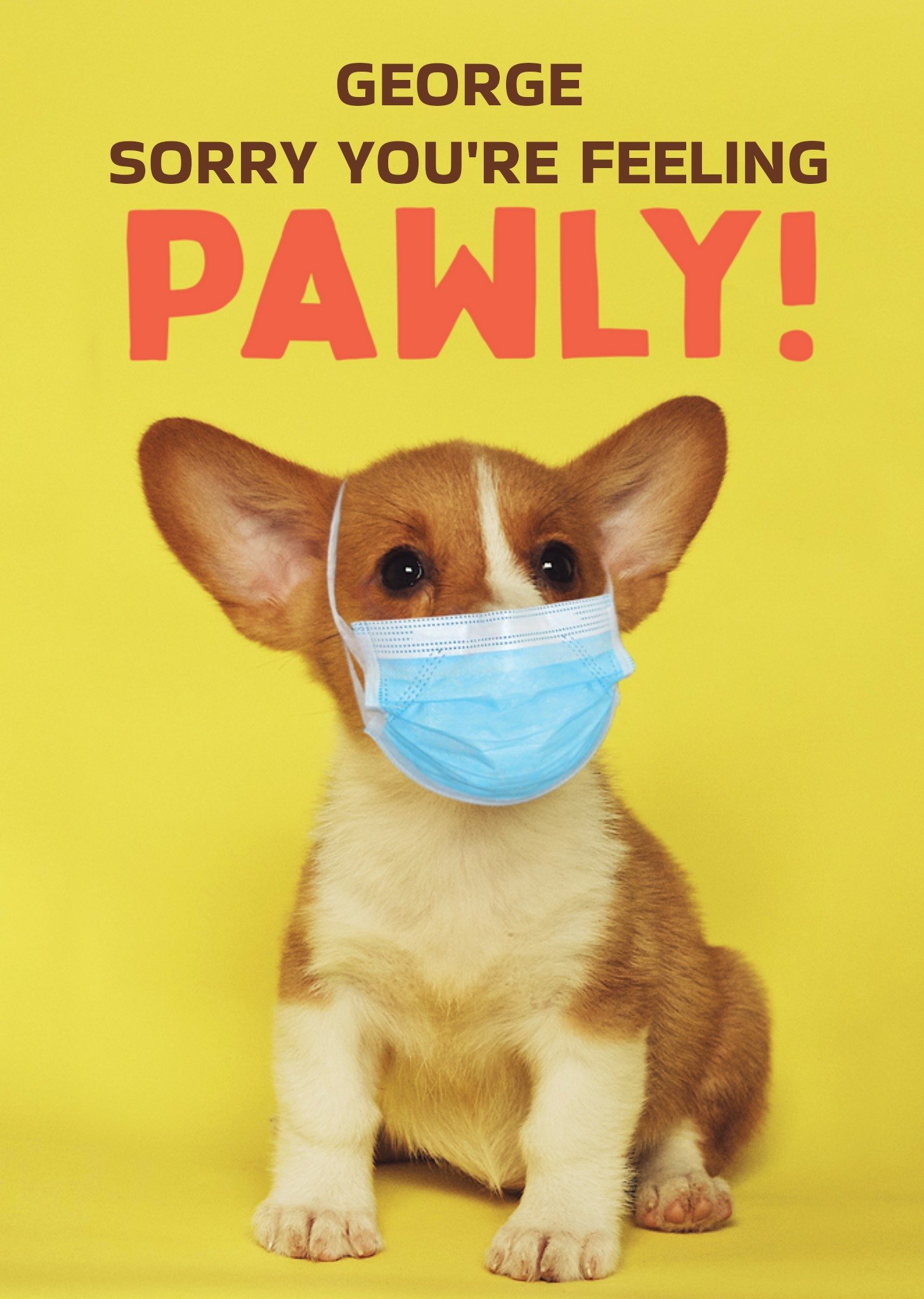 Sorry You Are Feeling Pawly Puppy Mask Card Ecard