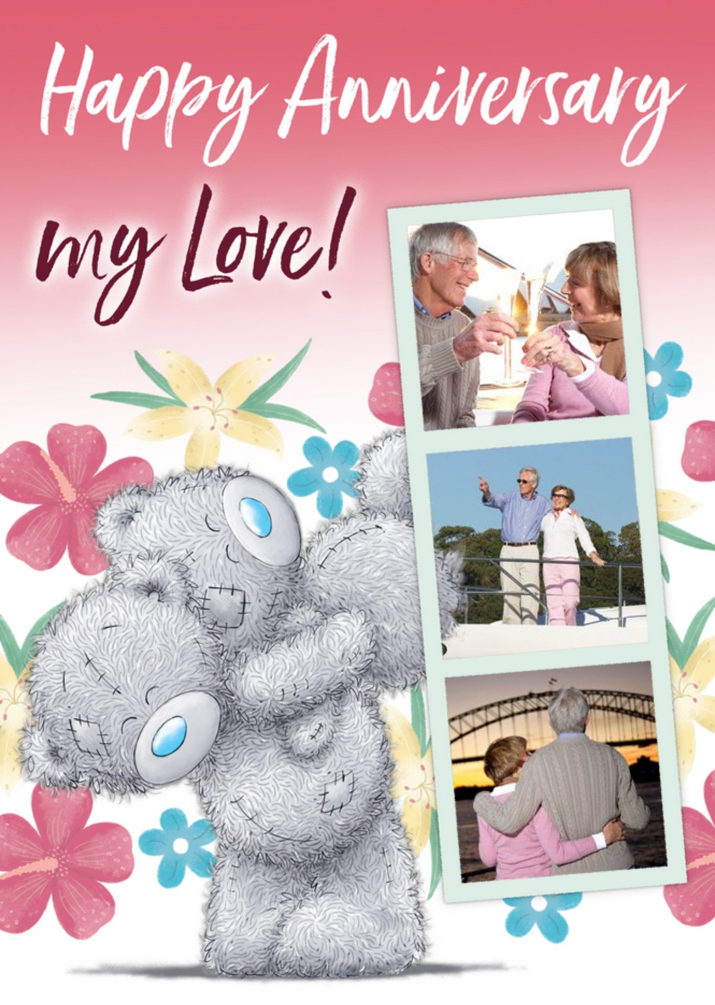 Me To You Tatty Teddy Floral My Love Photo Upload Anniversary Card, Large