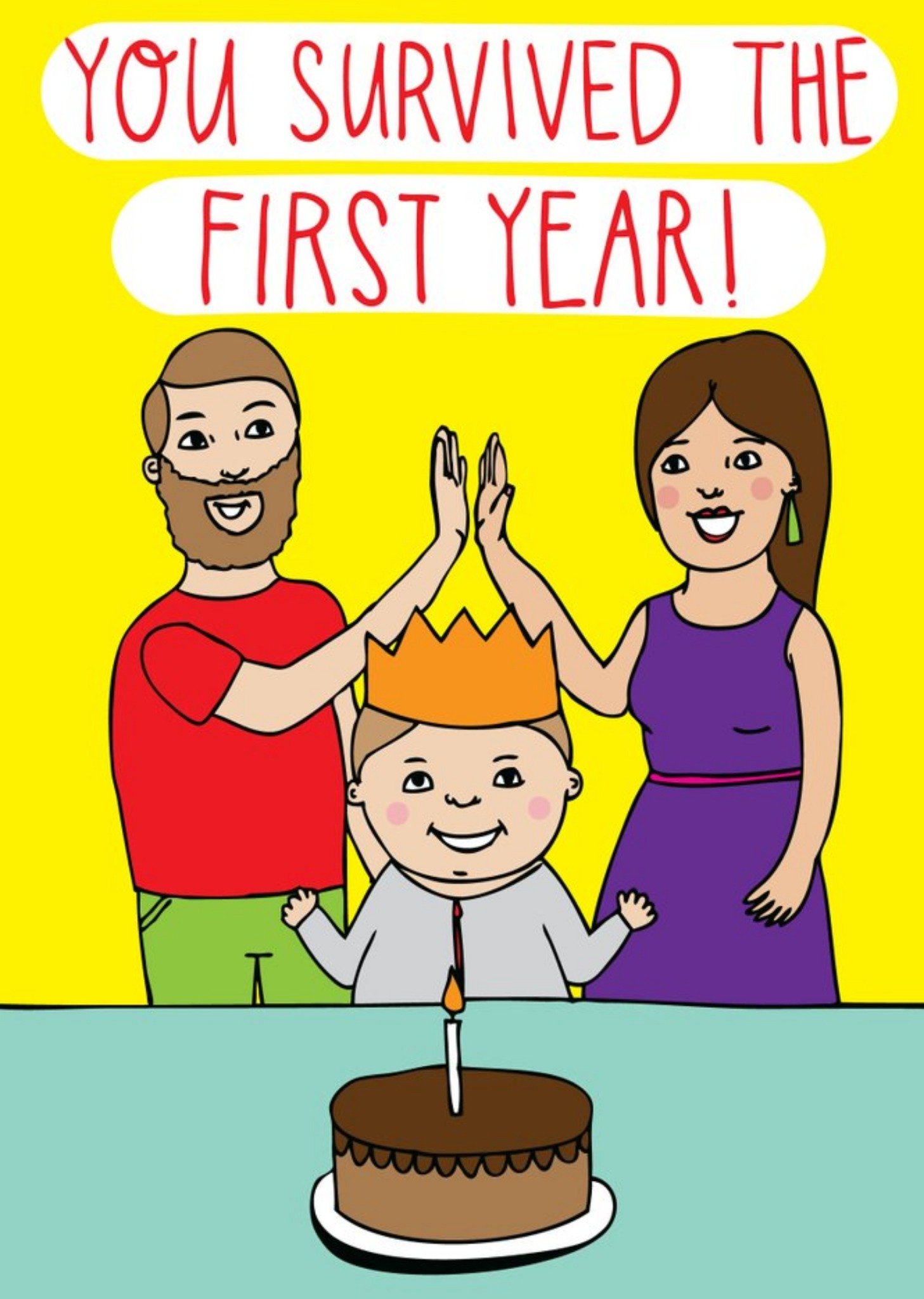 Funny Illustration Of A Couple Celebrating You Survived The First Year Birthday Card Ecard