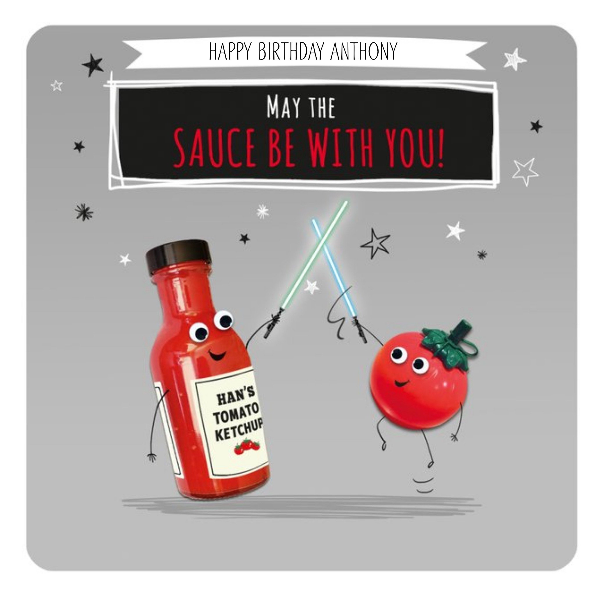 Moonpig Tomato Ketchup May The Sauce Be With You Personalised Card, Large