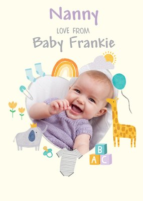 Cute Illustrated Heart Photo Frame Customisable New Baby Card
