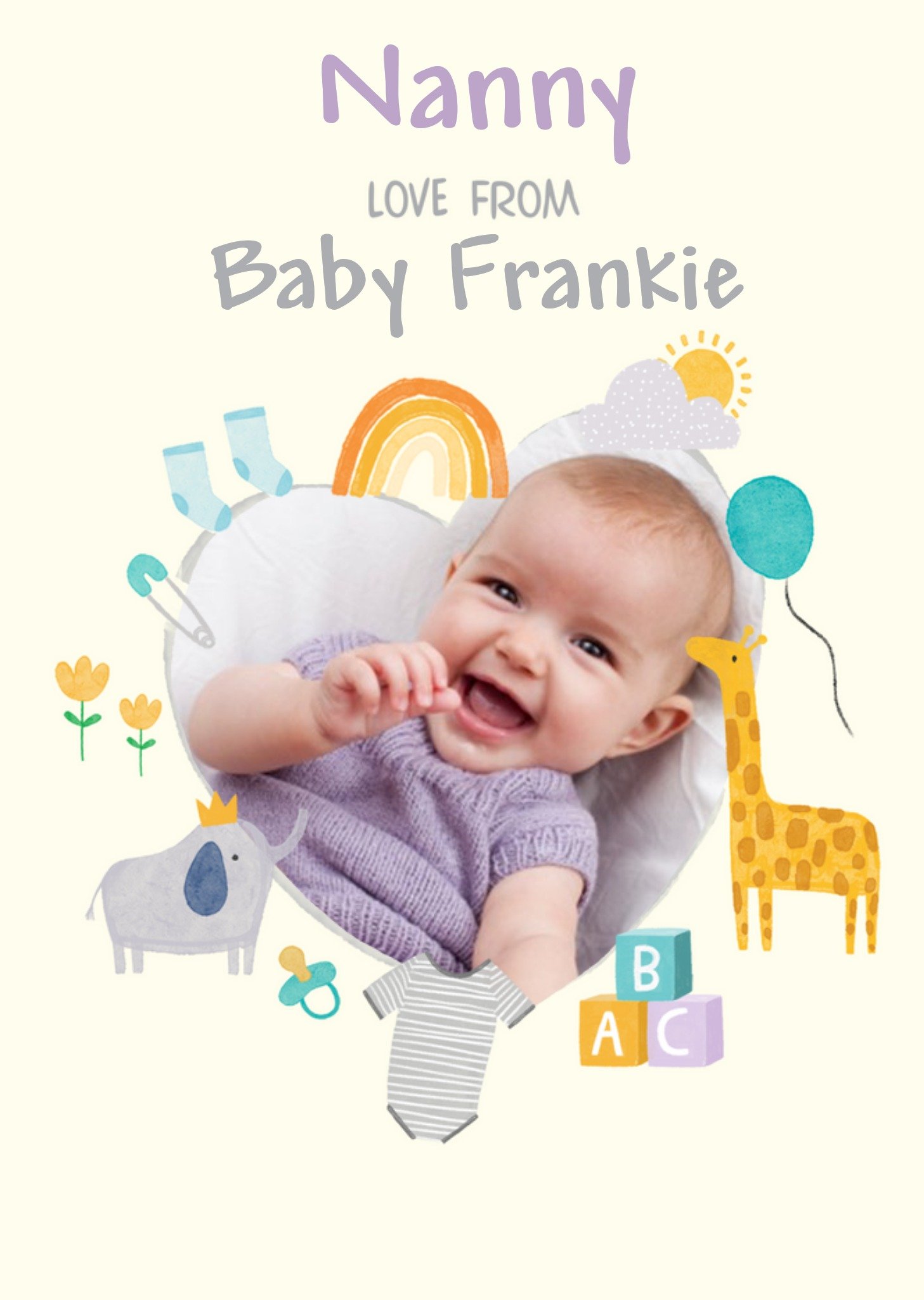 Cute Illustrated Heart Photo Frame Customisable New Baby Card Ecard