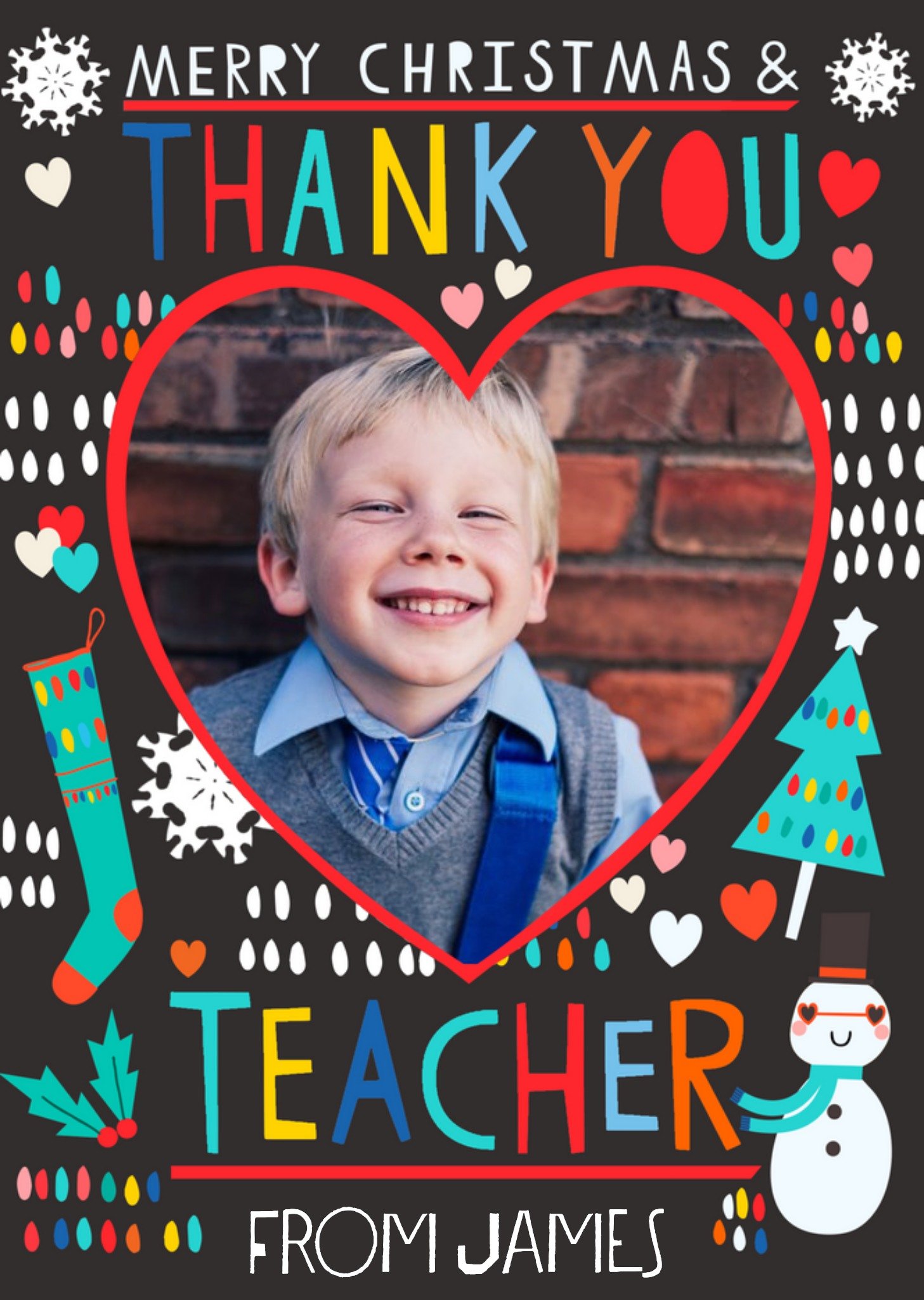 Photo Upload Merry Christmas Teacher Card