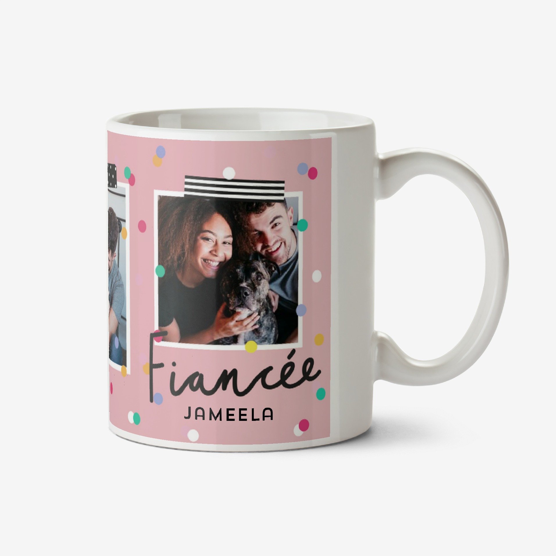 Three Photo Upload Washi Tape And Polka Dot Design Fiancee Mug Ceramic Mug