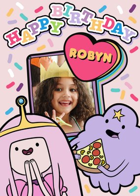 Adventure Time Pink Sprinkles Happy Birthday Photo Upload Card
