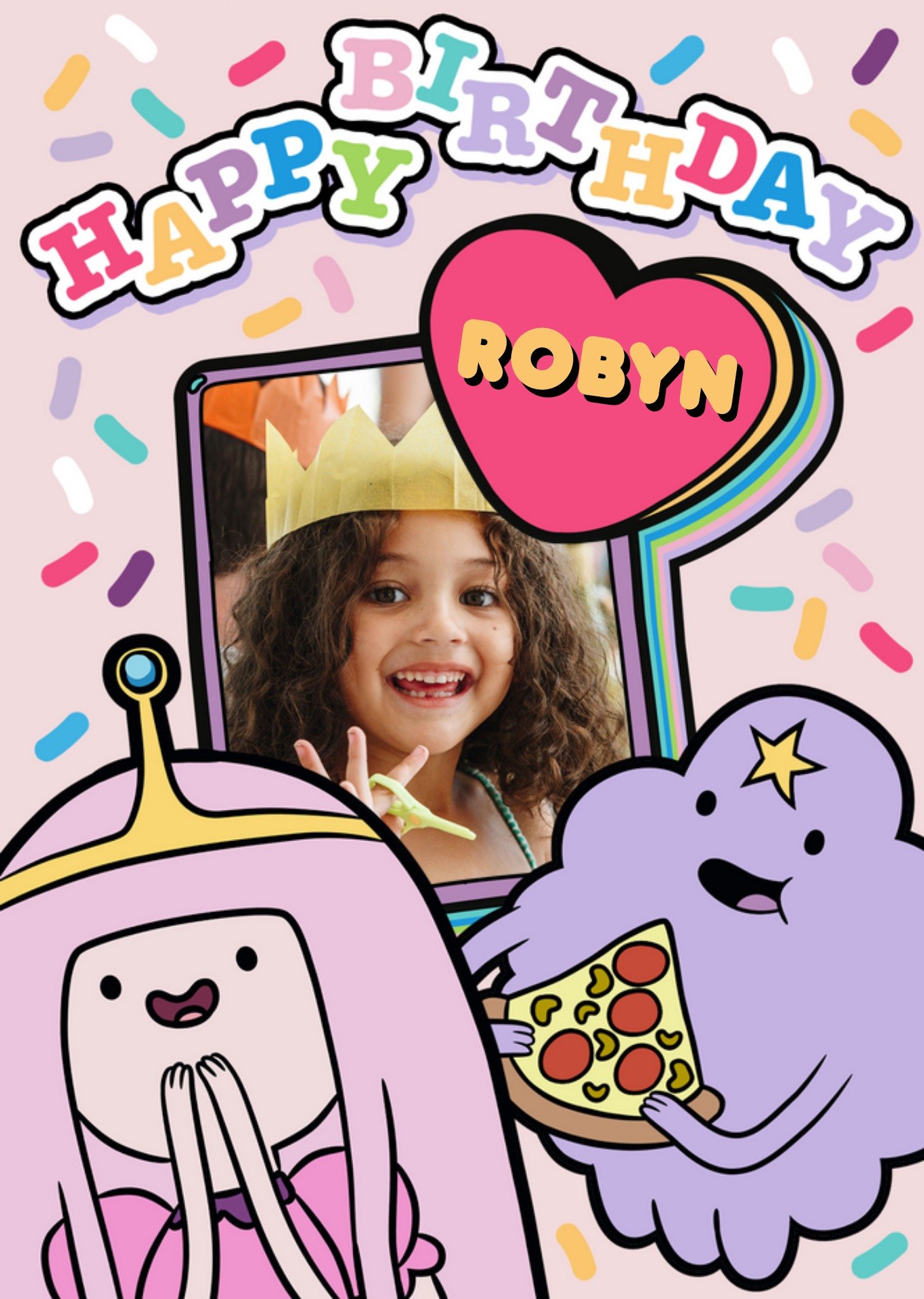 Moonpig Adventure Time Pink Sprinkles Happy Birthday Photo Upload Card, Large