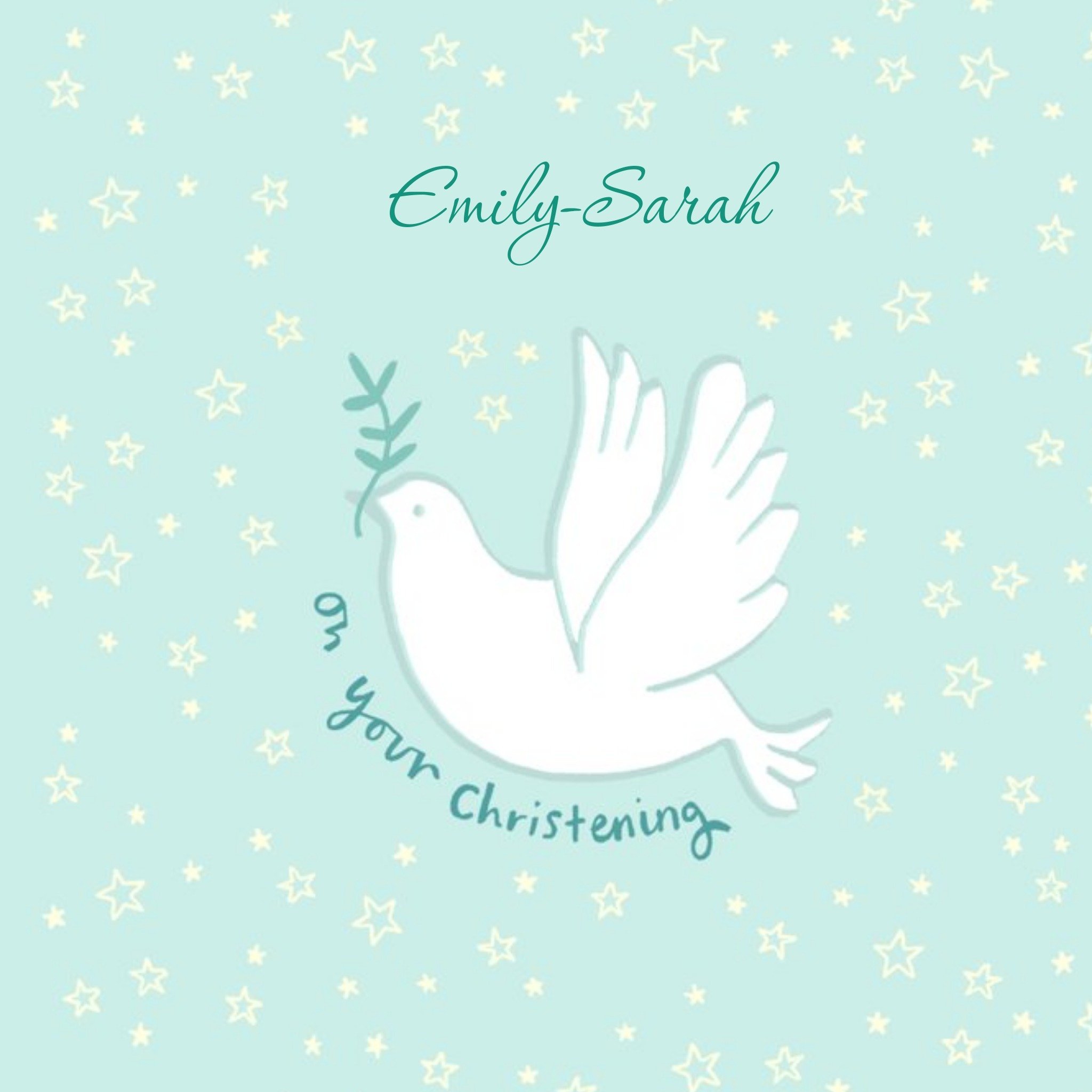 Cute Illustrated Dove On Your Christening Card, Square