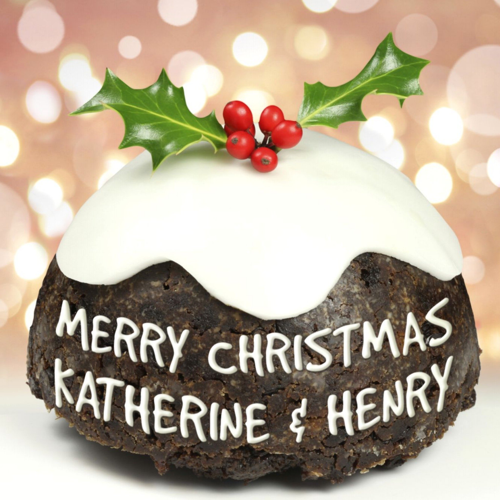 Christmas Pudding With Message Personalised Merry Christmas Card, Square