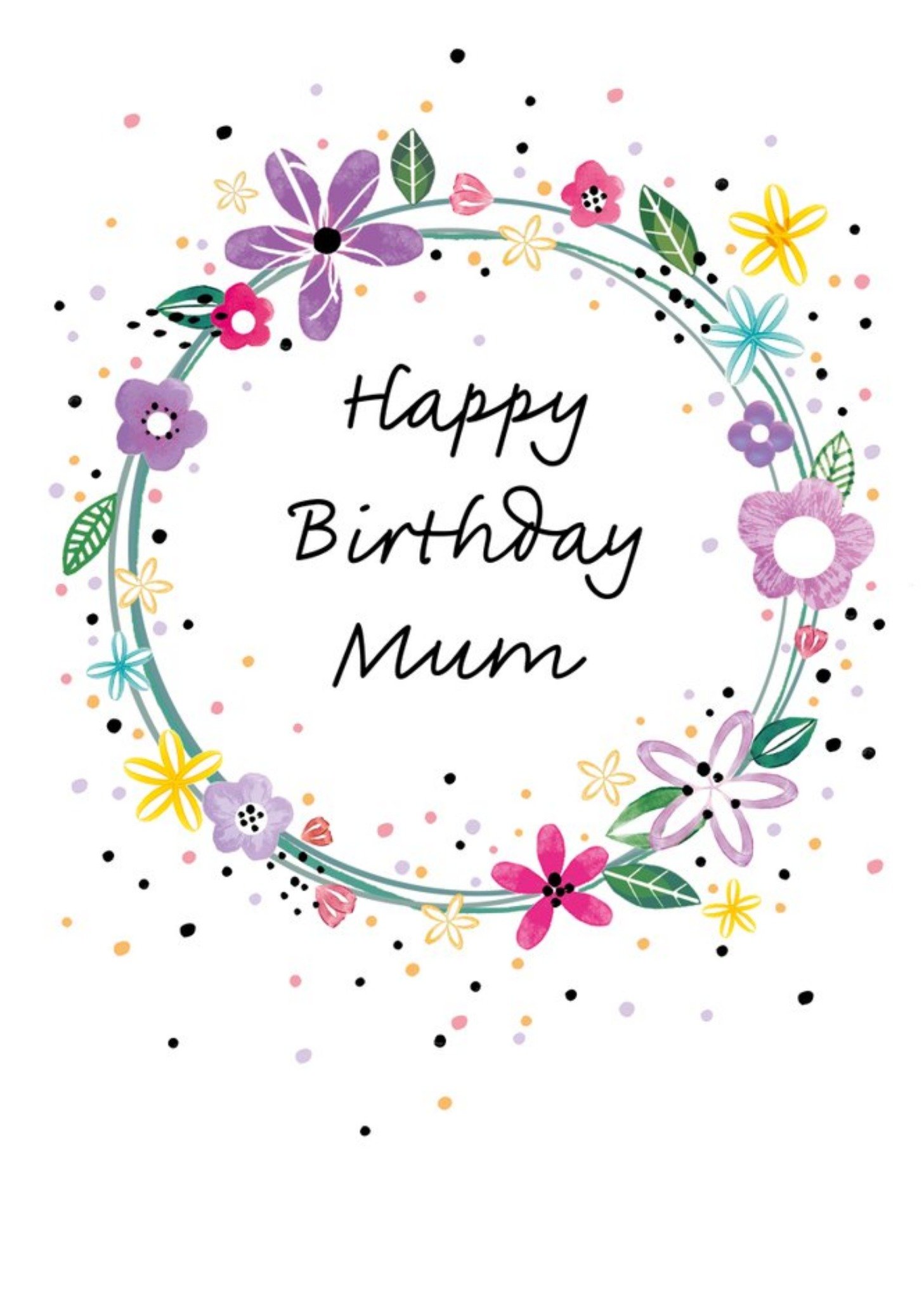 Floral Circle Design Happy Birthday Mum Card Ecard