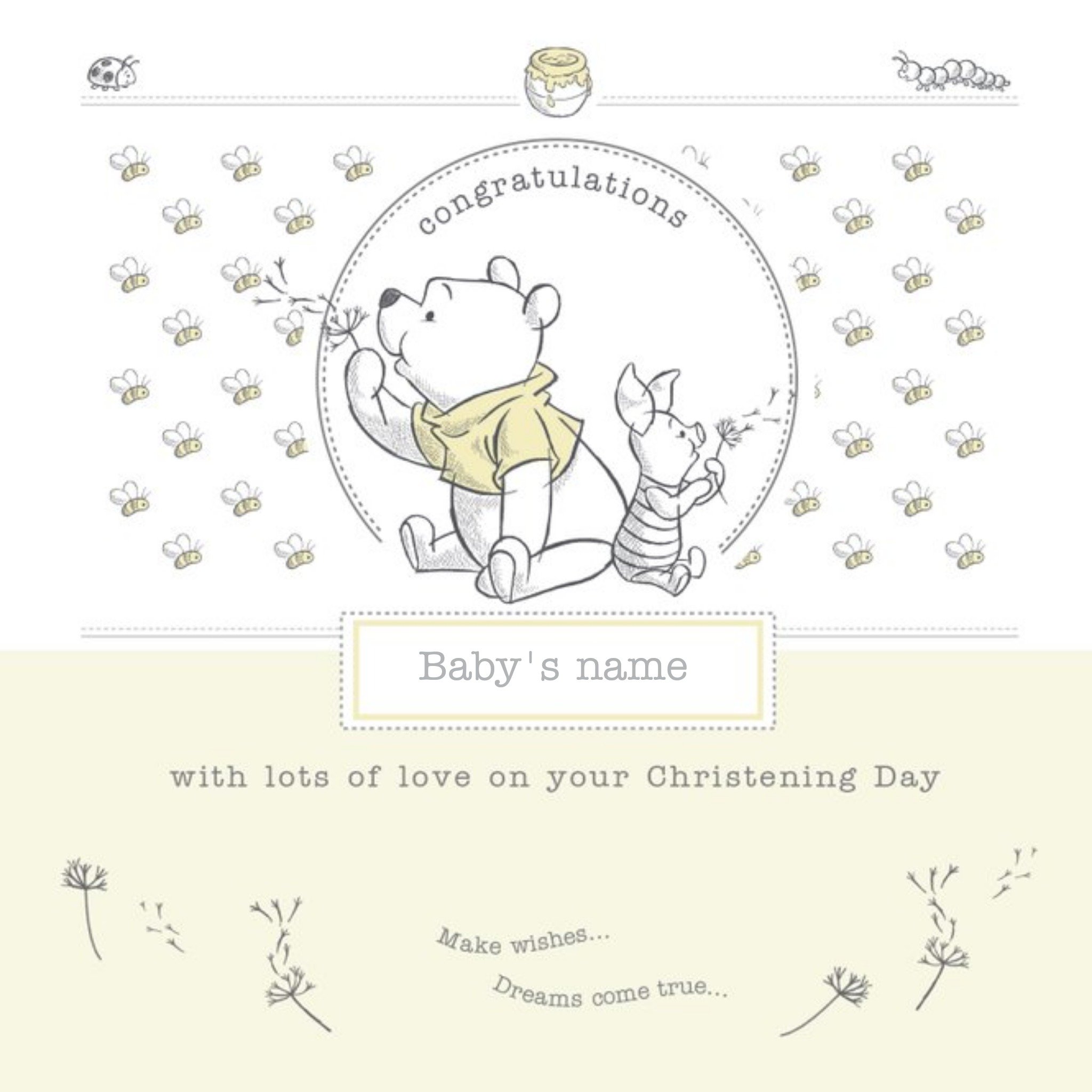 Disney Cartoon Winnie The Pooh Congrats On Your Christening Day Card, Square