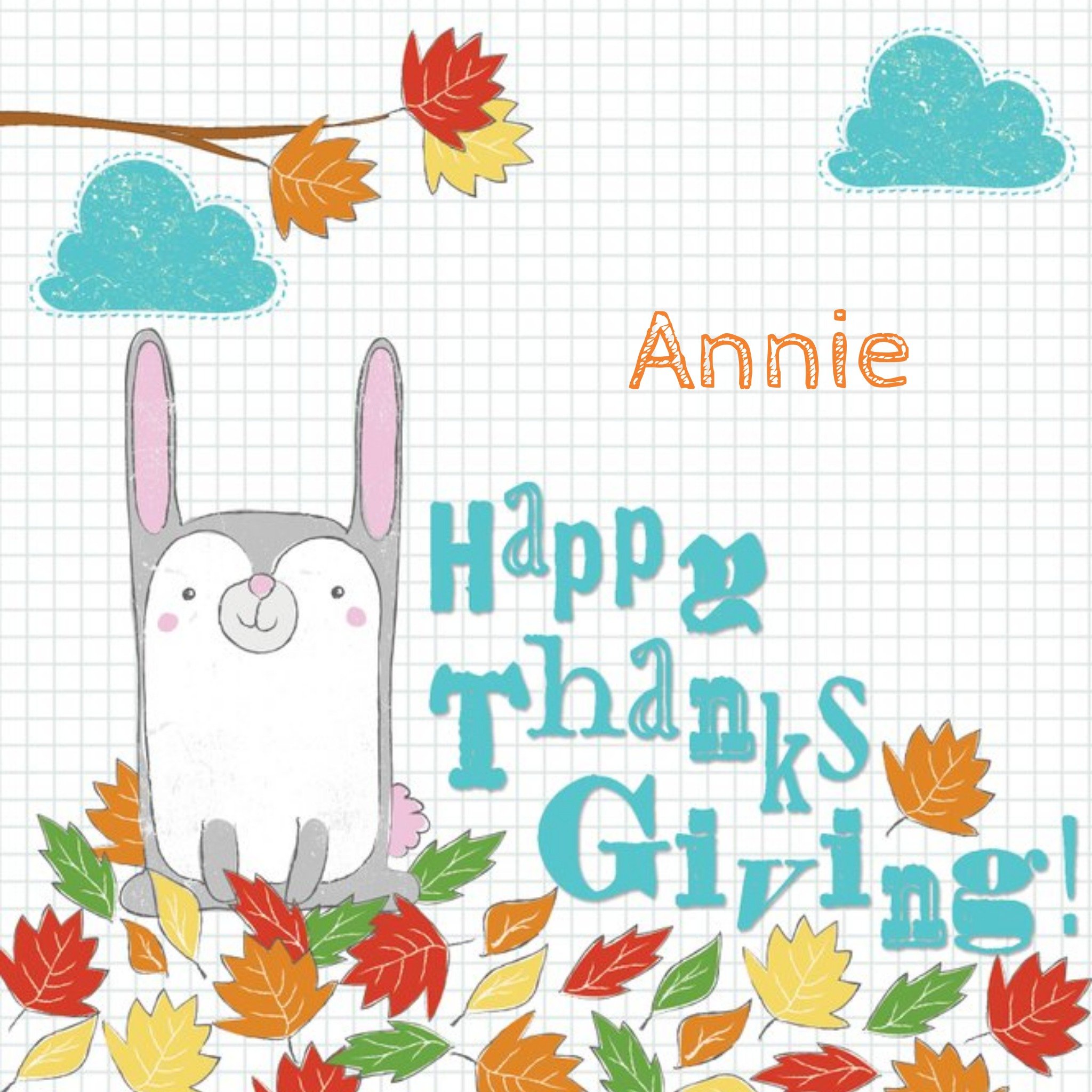 Cartoon Leaves Personalised Happy Thanksgiving Card, Square