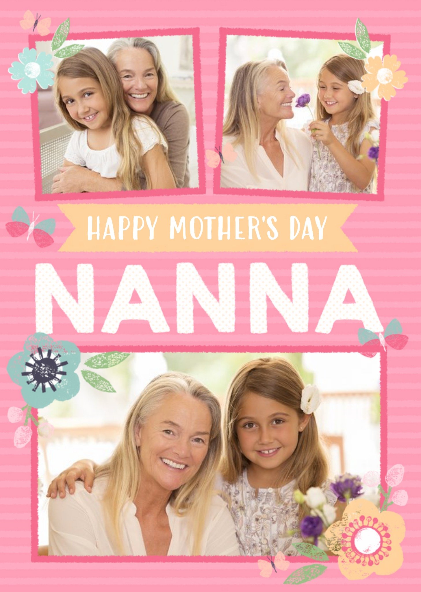 Moonpig Pink Striped Happy Mother's Day Nanna Photo Card Ecard