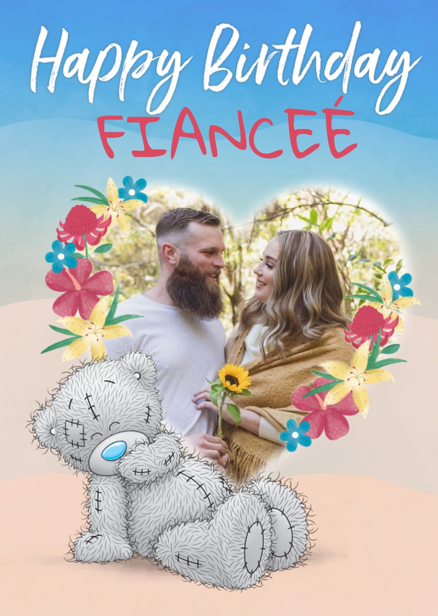 Me To You Heart Frame Tatty Teddy Photo Upload Floral Fiancee Birthday Card, Large