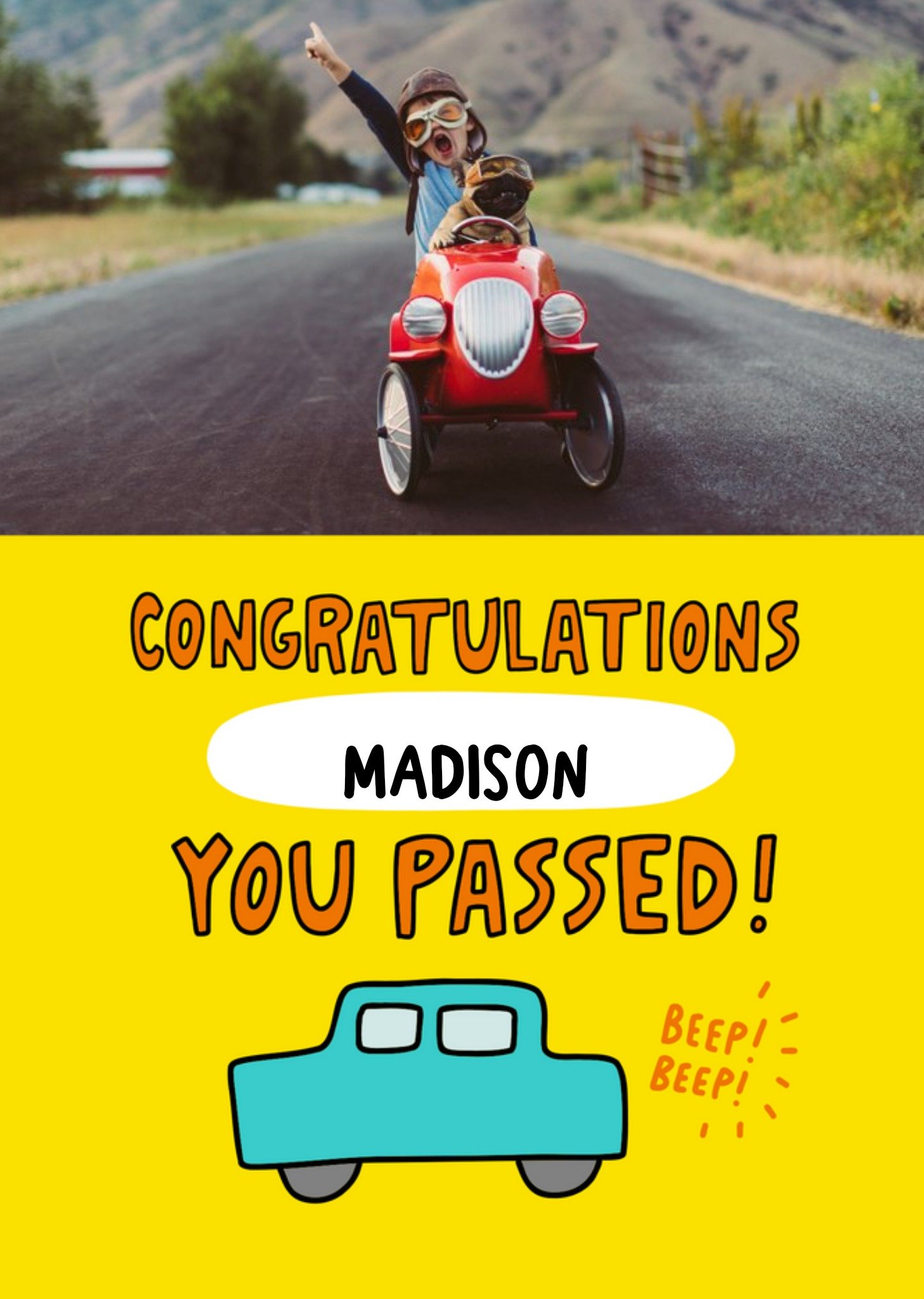 Moonpig Fun Personalised Photo And Typographic Congratulations Driving Test Card, Large