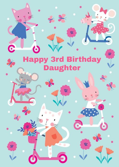 Skating Cats Daughter 3rd Birthday Card