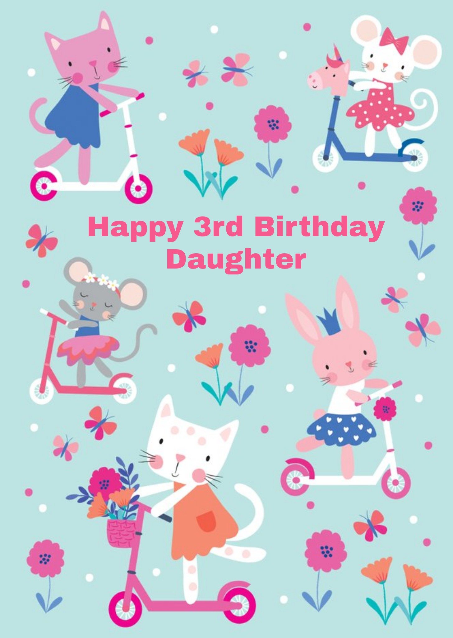 Skating Cats Daughter 3rd Birthday Card Ecard