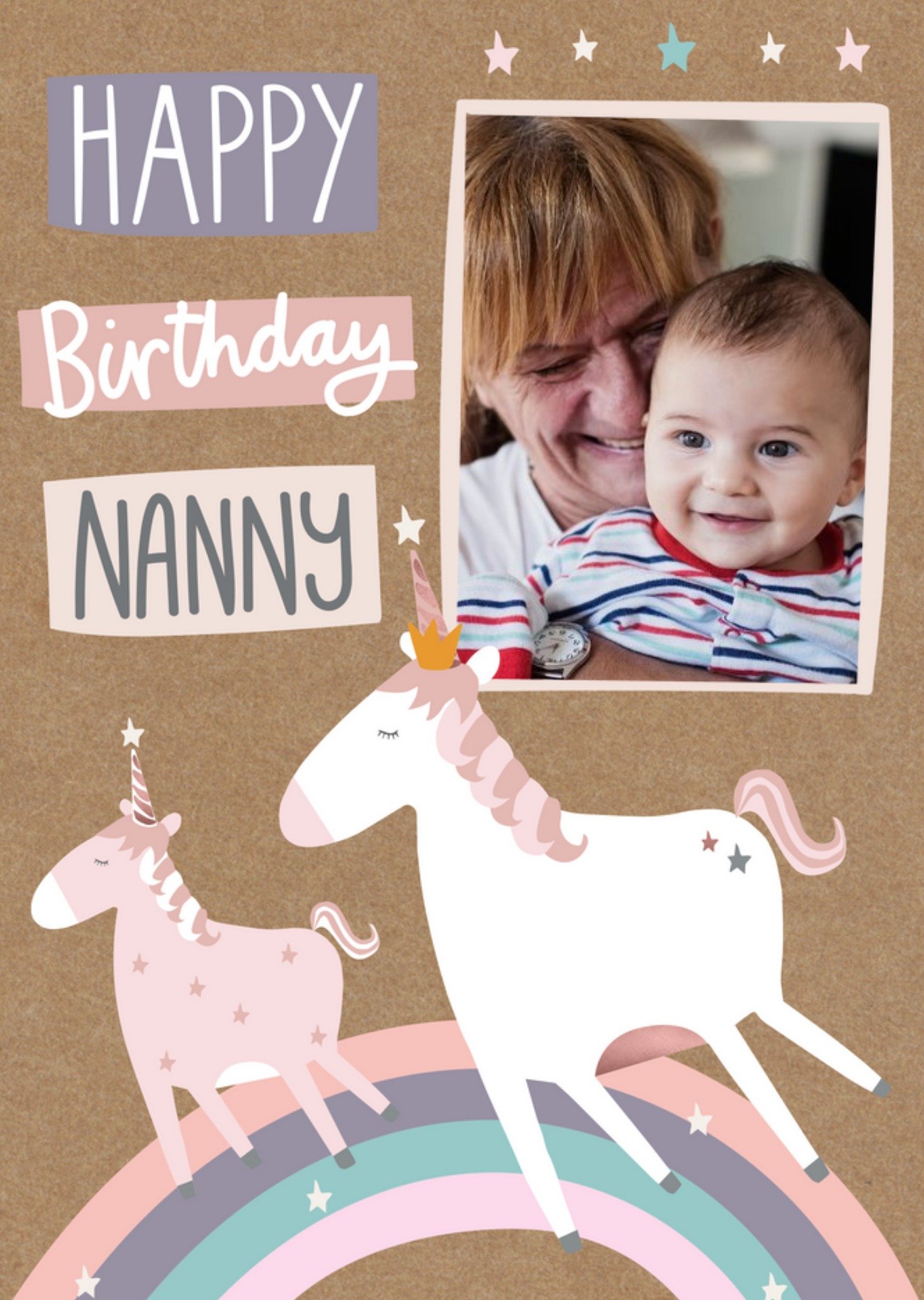 Moonpig Happy Birthday Nanny - Photo Upload Unicorn Card Postcard