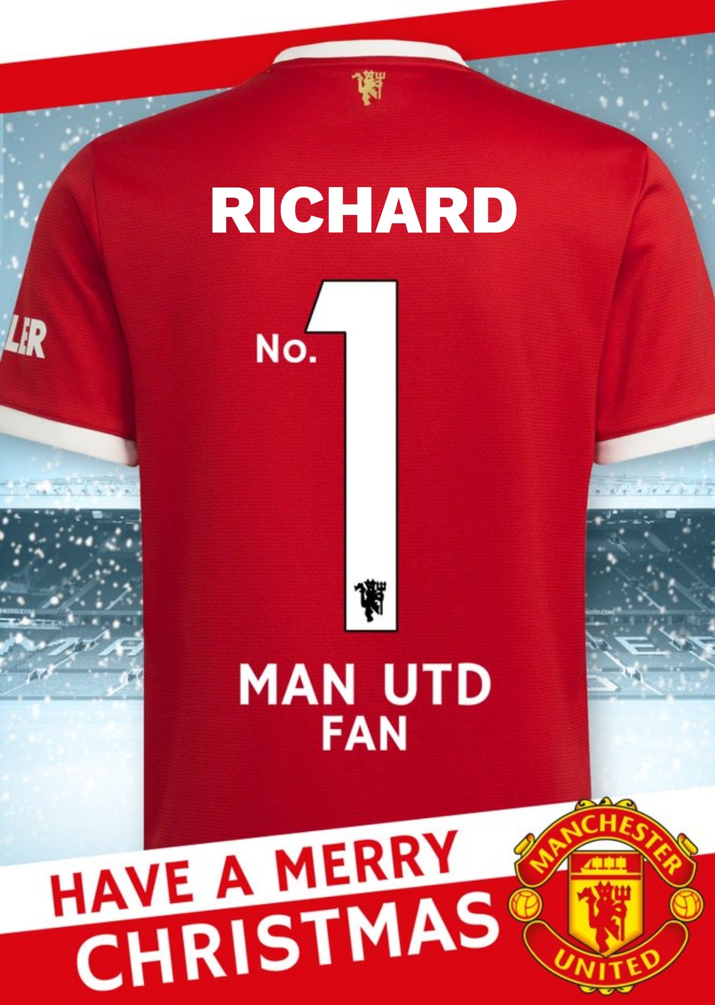 Manchester United Have A Merry Christmas Personalise Name T-Shirt Card