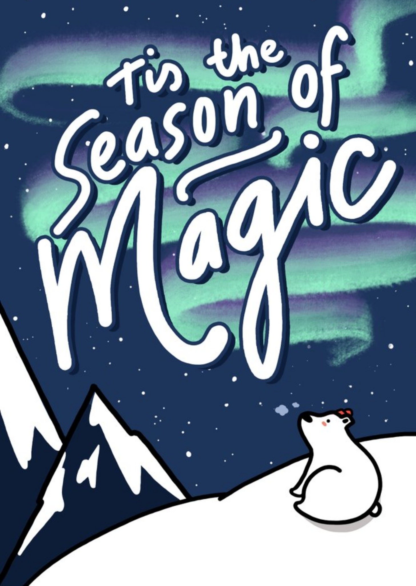 Northern Lights And Polar Bear Magic Christmas Card