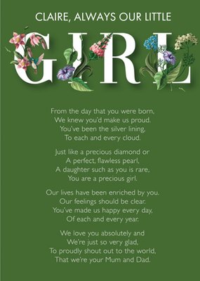 Our Little Girl Floral Poem Card